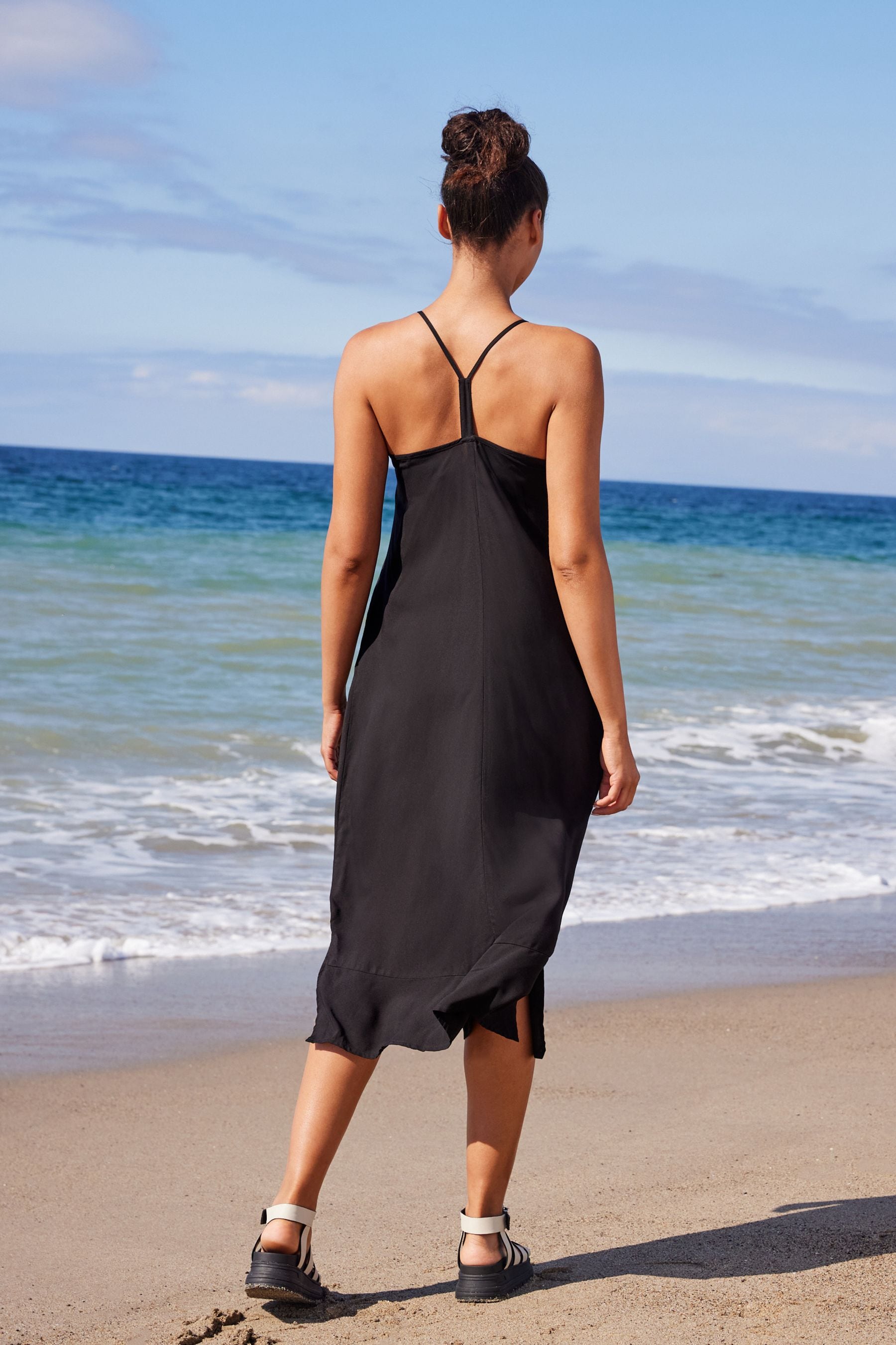 Buy Black Racer Back V-Neck Midi Slip Summer Dress from the Next UK ...