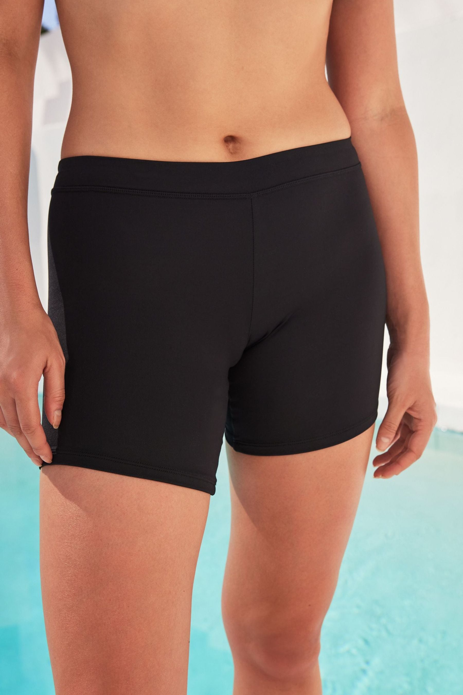 Black Long Length Bikini Shorts
