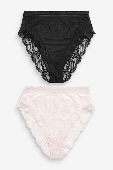 Black/Cream High Rise High Leg Lace Knickers 2 Pack