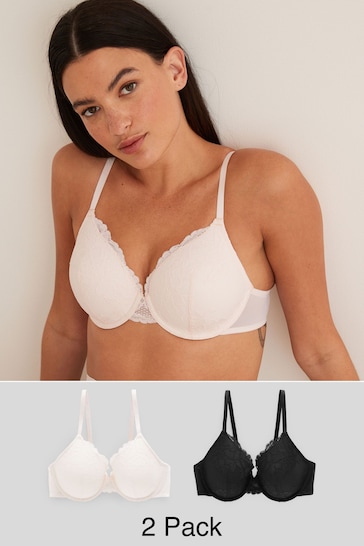 Black/Cream Pad Full Cup Lace Bras 2 Pack