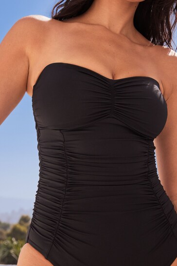 Black Tummy Control Ruched Bandeau Swimsuit