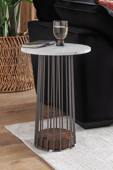 Grey Linear Marble Effect Side Table