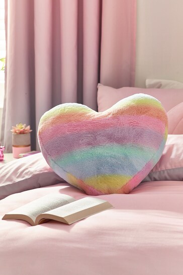 Multi Super Soft Ombre Heart Faux Fur Cushion