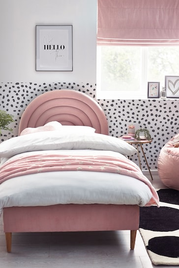 Opulent Velvet Blush Pink Rainbow Kids Upholstered Bed Frame