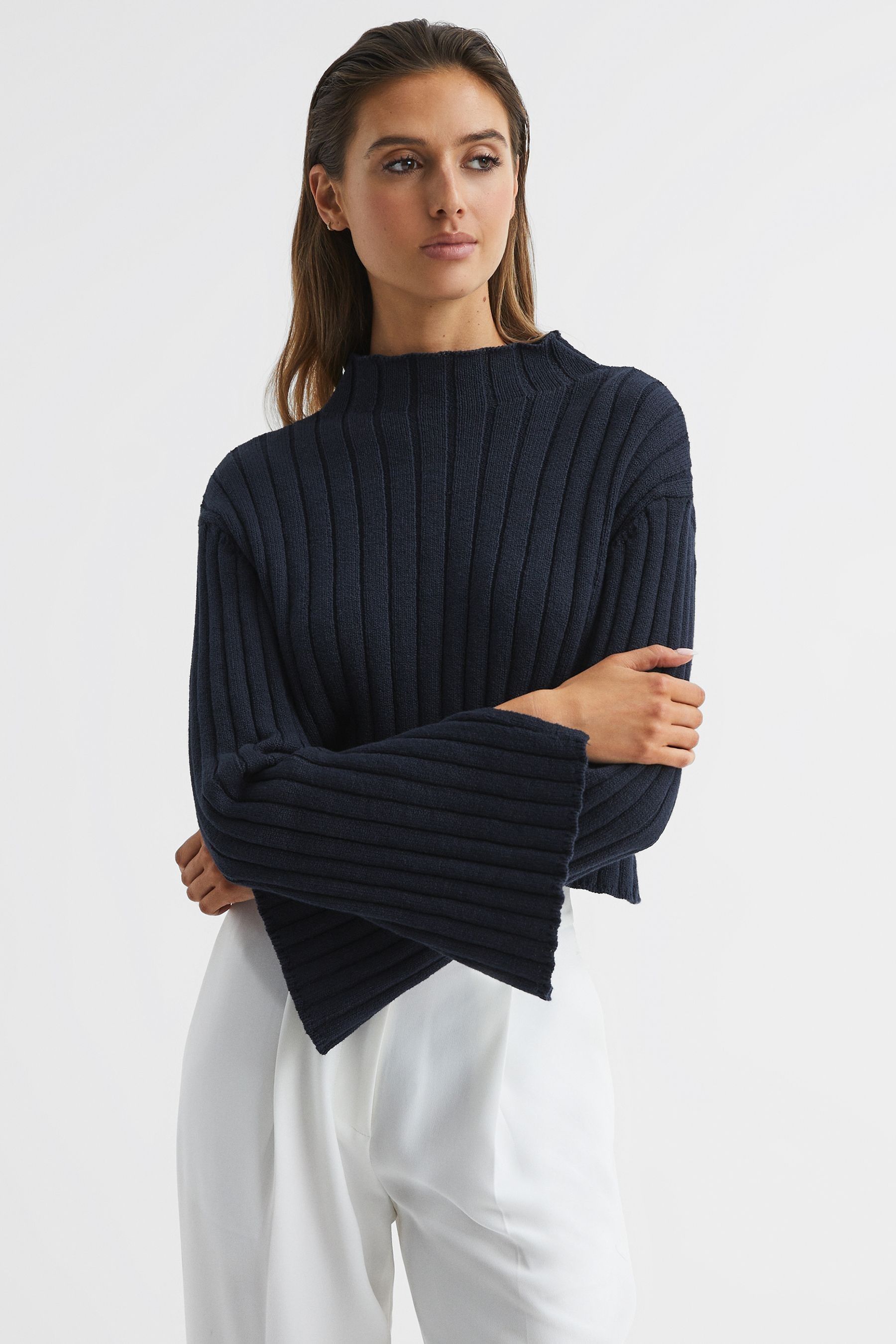 Buy Reiss Navy Gabriella Funnel Neck Cropped Jumper from the Next