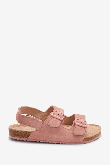 Pink Suede Standard Fit (F) Double Buckle Corkbed Sandals