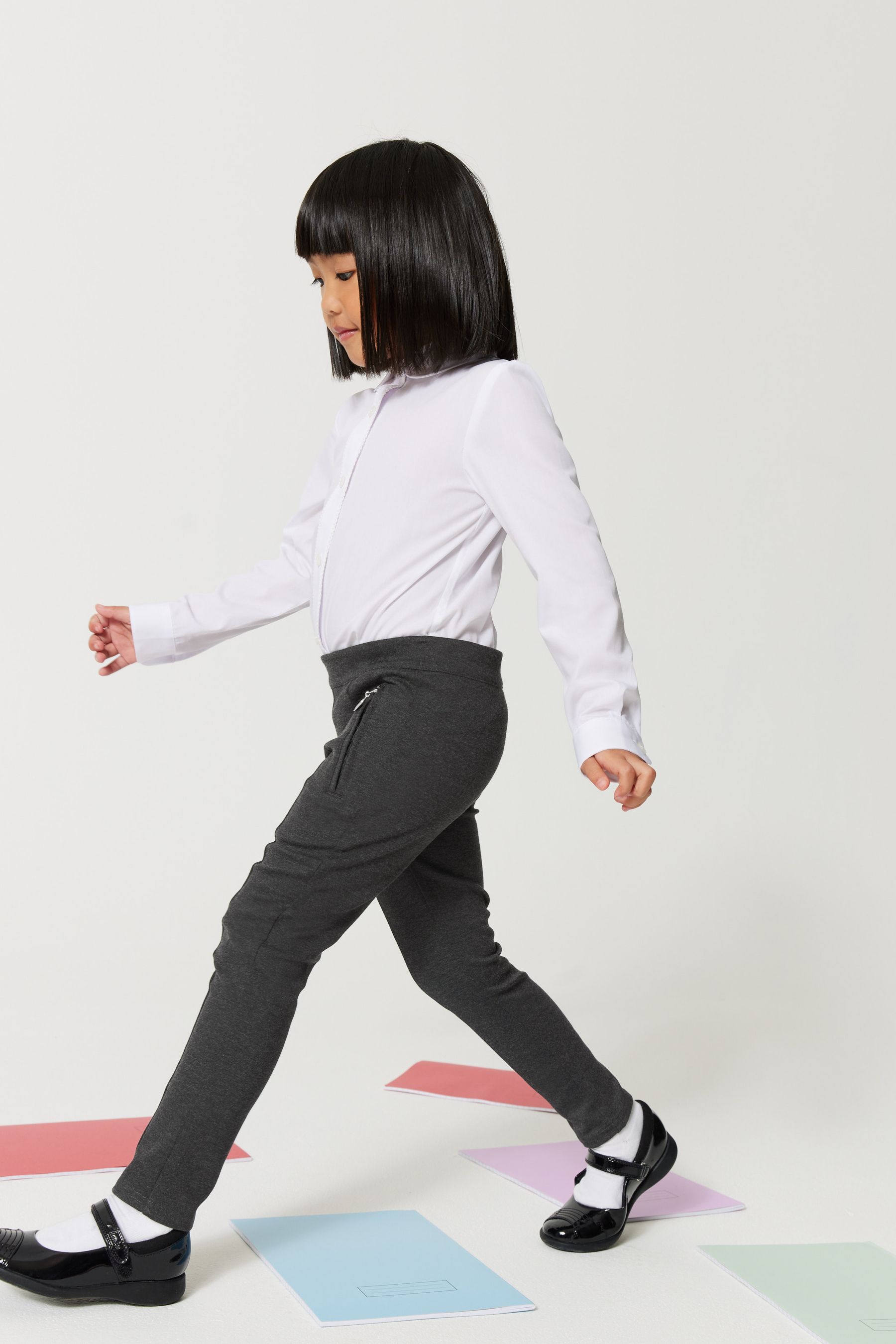 Girls Navy Adjustable Waist Slim Leg School Trousers | New Look