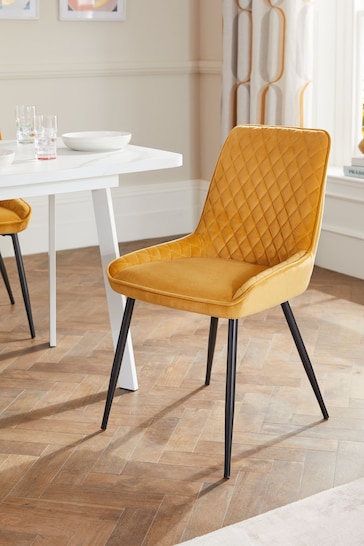 Set of 2 Soft Velvet Ochre Yellow Hamilton Non Arm Dining Chairs