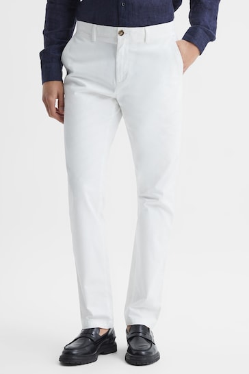 Reiss White Pitch Slim Fit Washed Cotton Blend Chinos