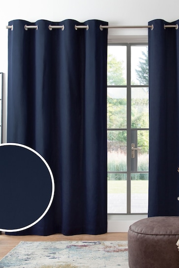 Navy Blue Cotton Blackout/Thermal Eyelet Curtains