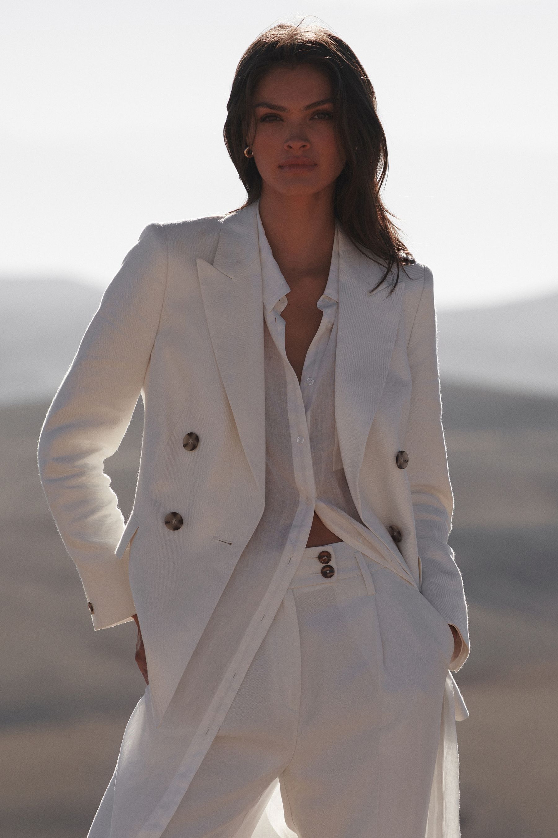 Buy Reiss White Hollie Double Breasted Linen Blazer from the Next
