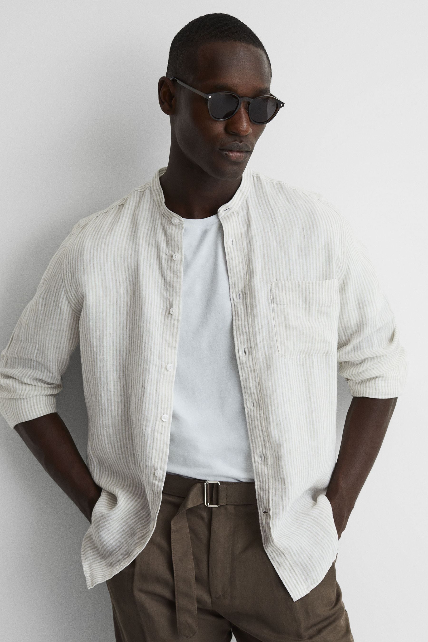 Slim fit sales grandad collar shirt