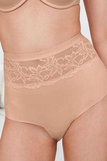 Black/Nude High Waist Lace Tummy Control Light Shaping Knickers 2 Pack