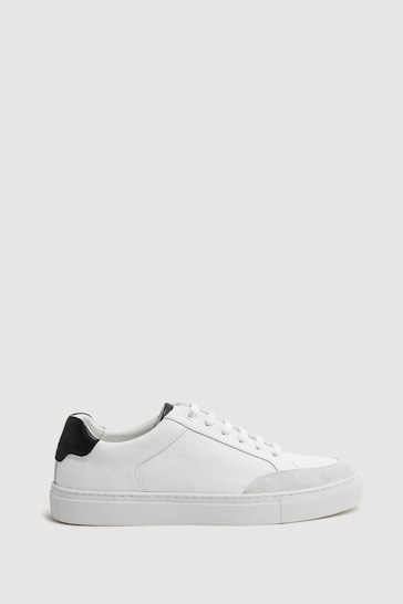 Buy Reiss White/Black Ashley Perf Leather Contrast Sole Trainers from ...