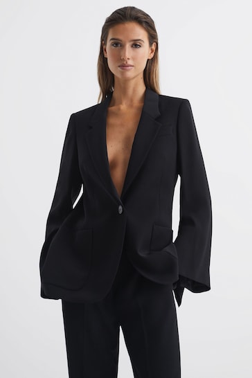 Buy Reiss Black Maia Single Breasted Split Sleeve Tailored Fit Blazer ...