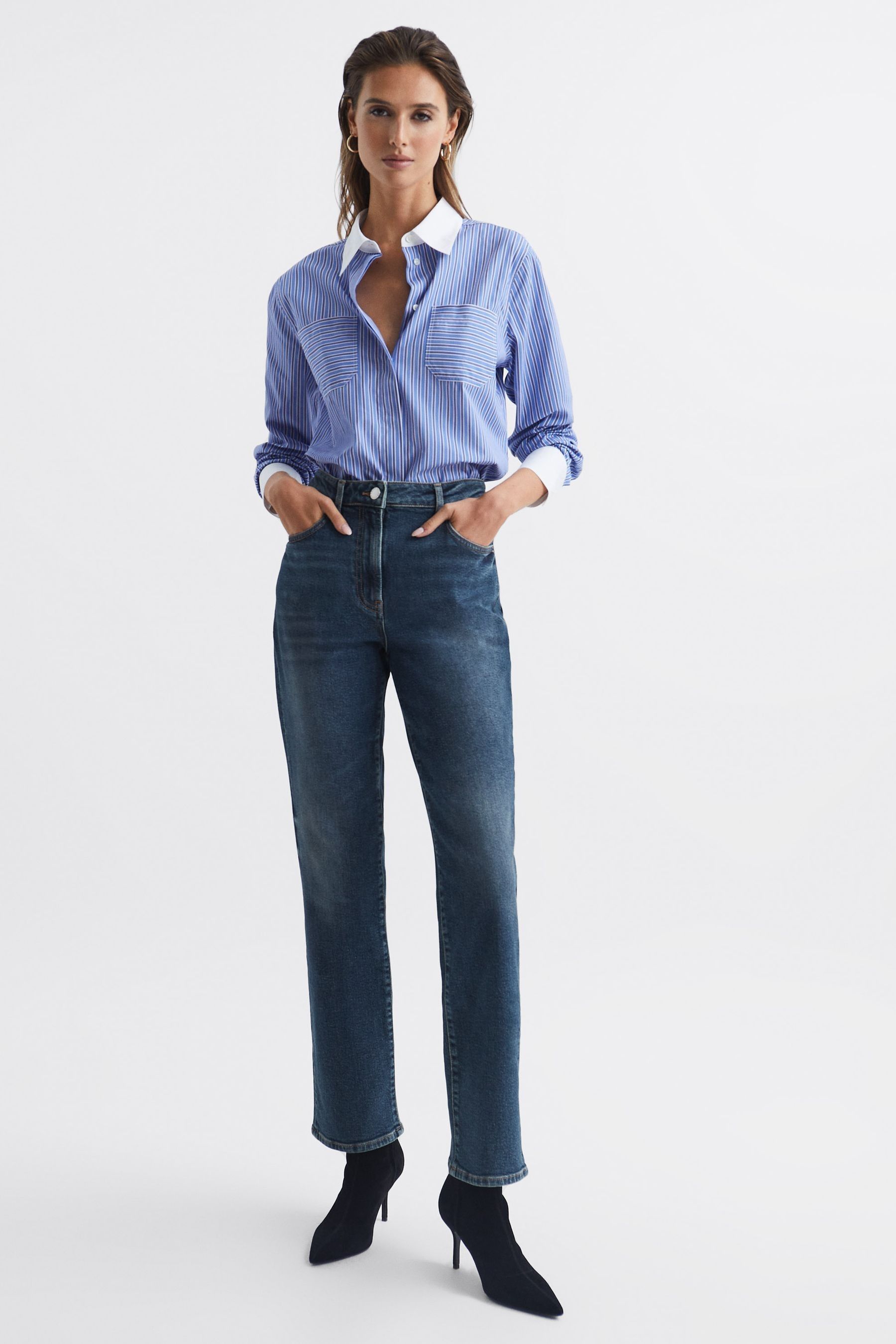 Buy Reiss Mid Blue Phillipa Straight Leg Boyfriend Jeans from the Next ...