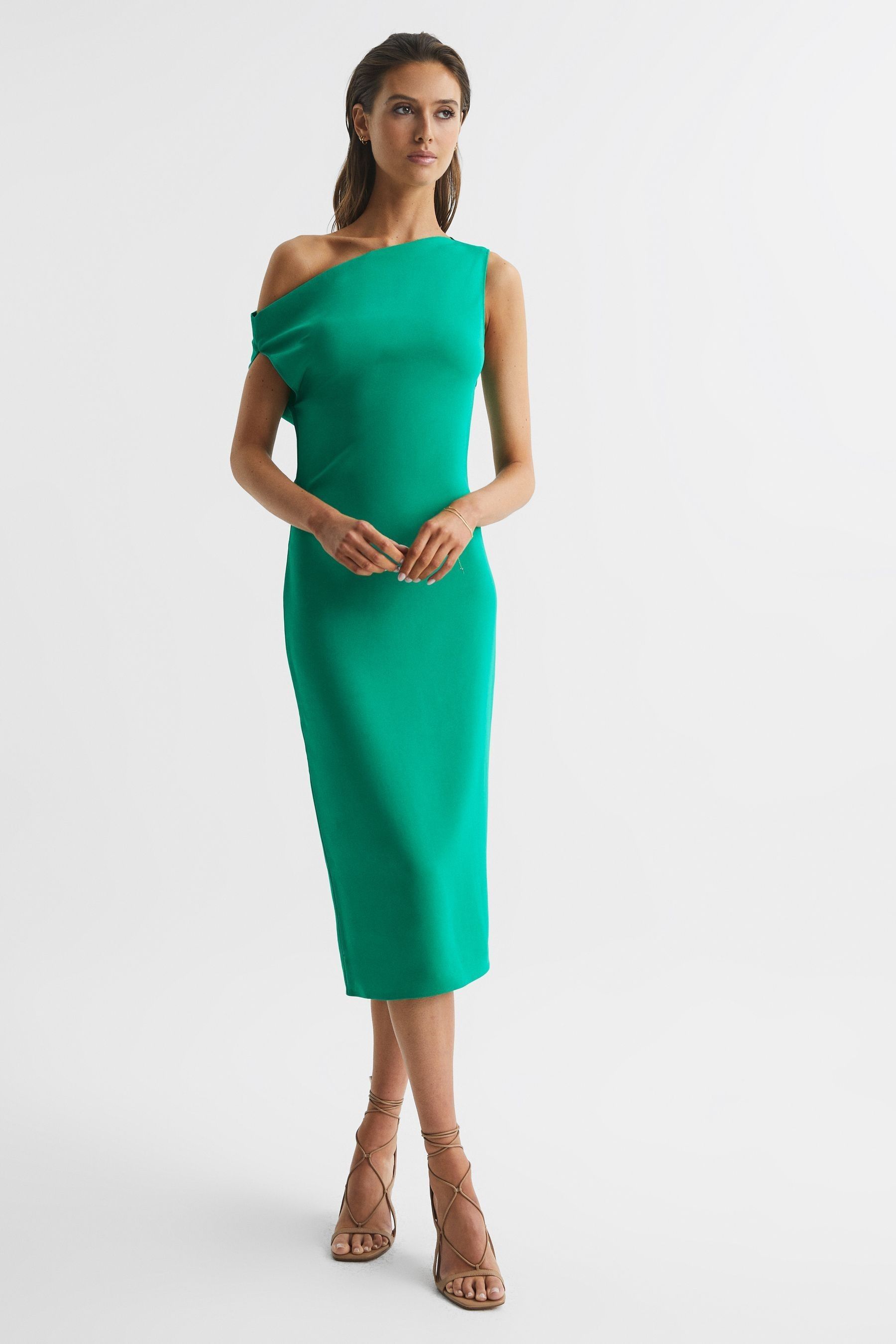 Buy Reiss Green Zaria Off-Shoulder Bodycon Midi Dress from the Next UK