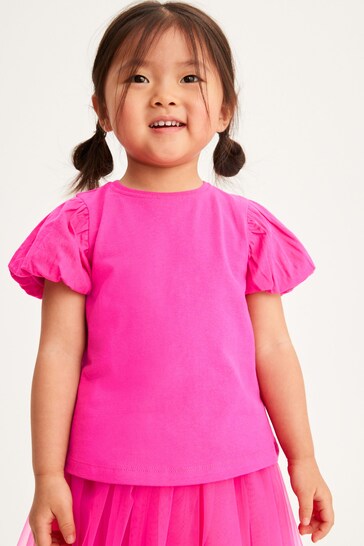 Bright Pink Cotton Puff Sleeve T-Shirt SHIRT (3mths-7yrs)