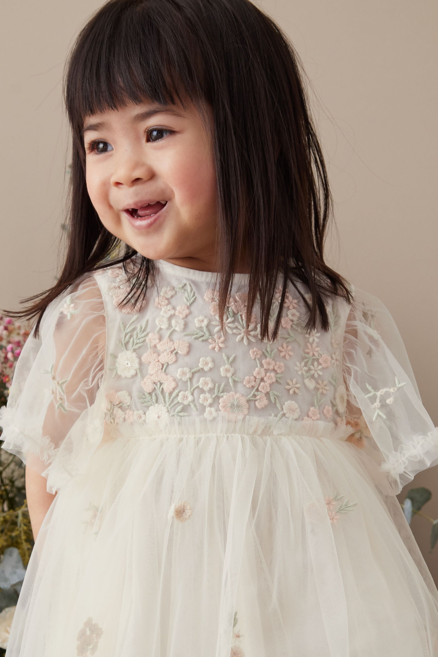 White mesh embroidered best sale dress