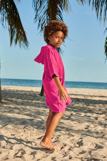 Pink Oversized Hooded Towelling Cover-Up