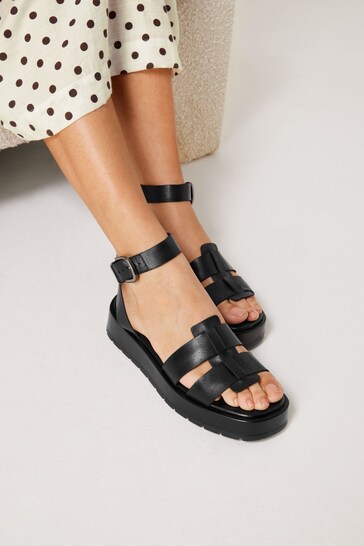 Black Forever Comfort® Leather Platform Chunky Sandals