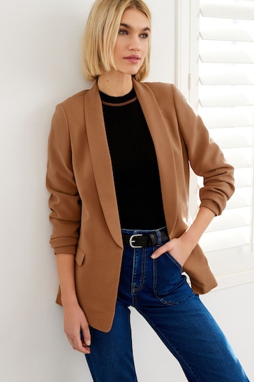 Camel Brown Relaxed Soft Crépe Blazer