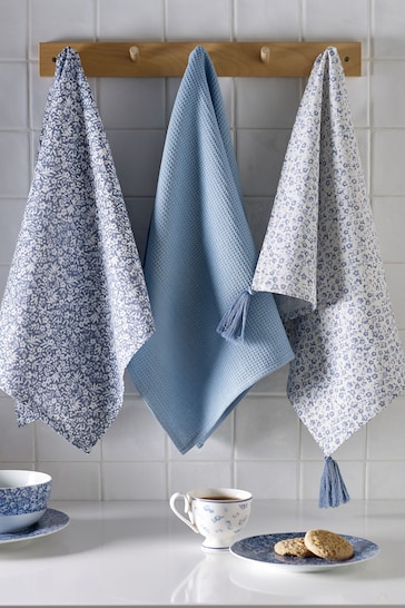 Set of 3 Blue Cordelia Tea Towels