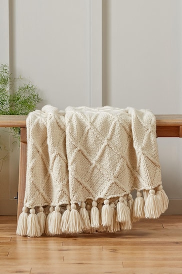 Light Natural Chunky Cable Knit Throw