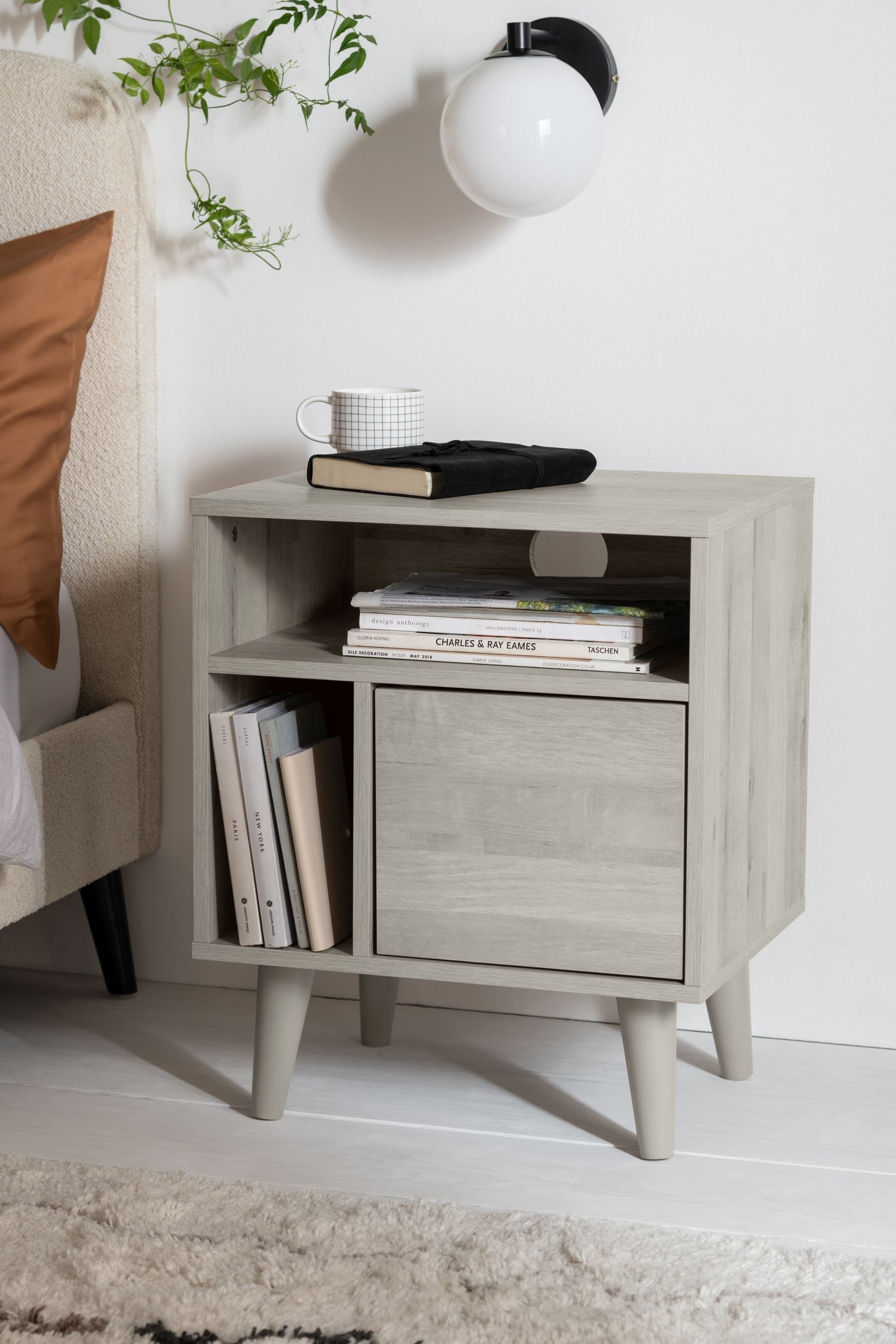 Grey oak shop effect bedside table