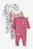 Pink Floral 3 Pack Embroidered Detail Baby Sleepsuits (0-3yrs)