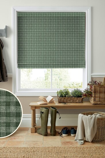 Laura Ashley Green Gingham Made To Measure Roman Blinds