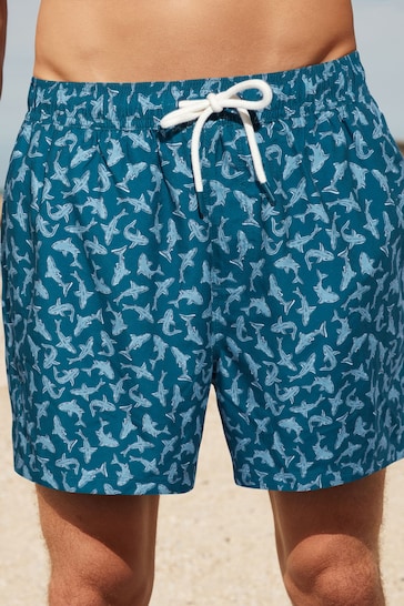 Blue Shark Regular Fit Printed Swim Shorts