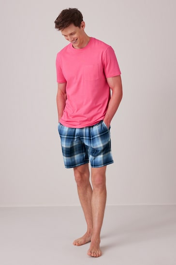Pink/Navy Blue Check Soft Lightweight Short Pyjamas Set