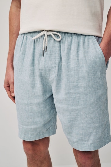 Blue Cotton Linen Dock Shorts