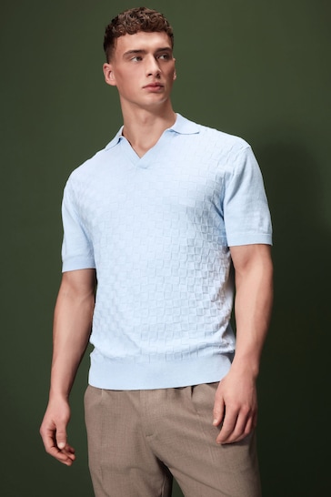 Light Blue Knitted Textured Trophy Polo
