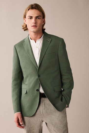 Sage Green Slim Linen Blend Blazer