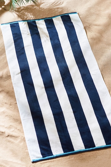 Blue Reversible Stripe Beach Towel