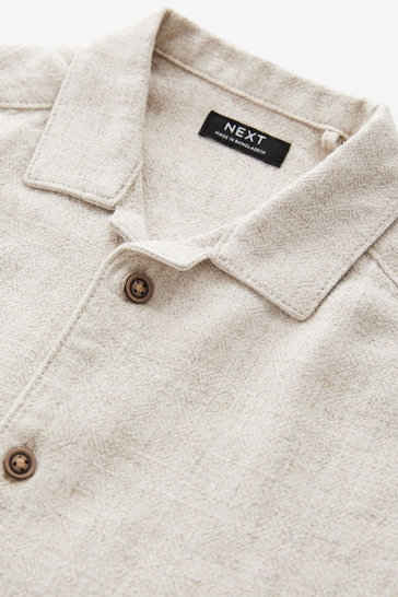Neutral Short Sleeve Revere Collar Linen Shirt (3mths-7yrs)
