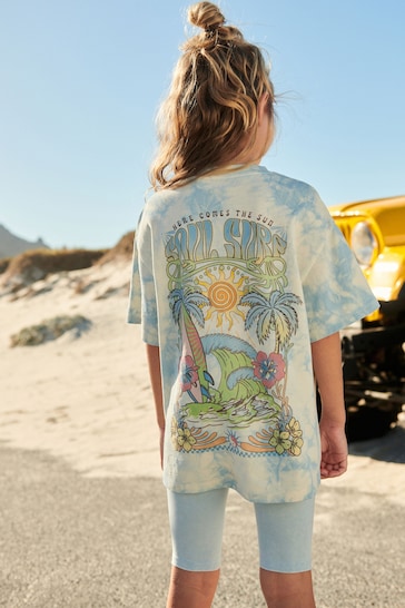 Blue Surf Tie Dye Oversized T-Shirt and Cycle Shorts Set (3-16yrs)