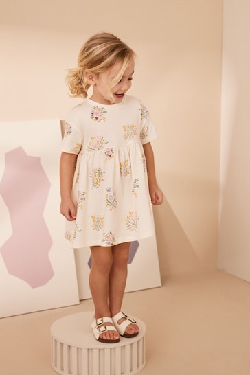 Cream Short Sleeve Jersey Dress (3mths-7yrs)