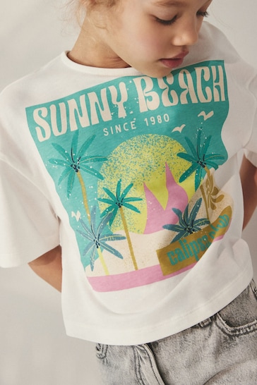 White Summer Beach Graphic T-Shirt (3-12yrs)