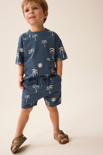 Navy Blue Palms T-Shirt And Shorts Set (3mths-7yrs)