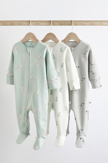 Green/Grey Baby Cotton Sleepsuits 3 Pack (0-2yrs)