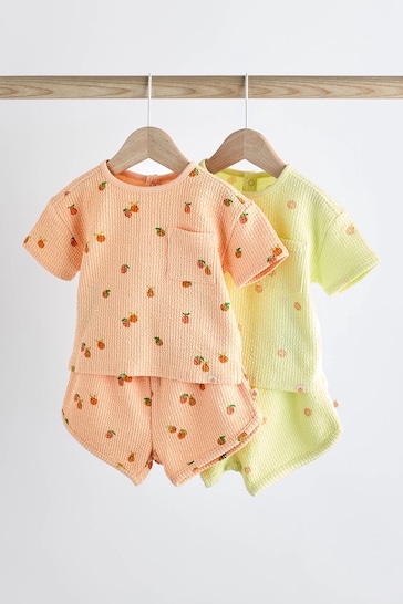 Fluro Green/ Orange Floral 4 Piece Baby T-Shirts & Shorts Set