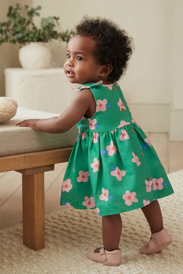 Green Floral Woven Baby Dress (0mths-2yrs)