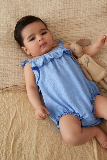 Blue Textured Strappy Baby Romper