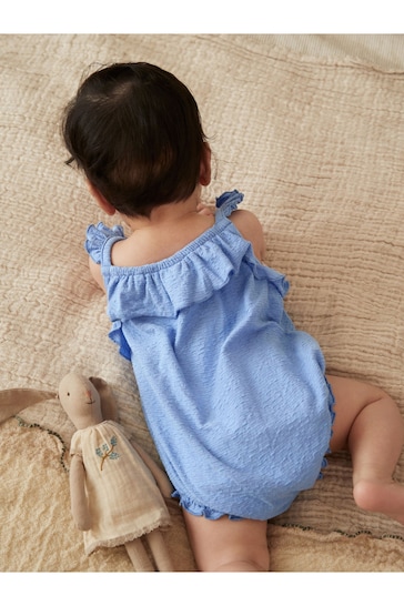 Blue Textured Strappy Baby Romper