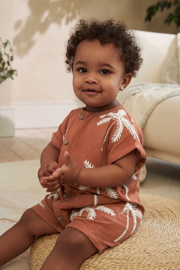 Rust Palm Tree Woven Baby Romper (0mths-2yrs)