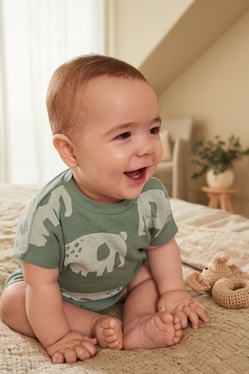 Teal Blue Elephant Baby T-Shirt And Shorts 2 Piece Set