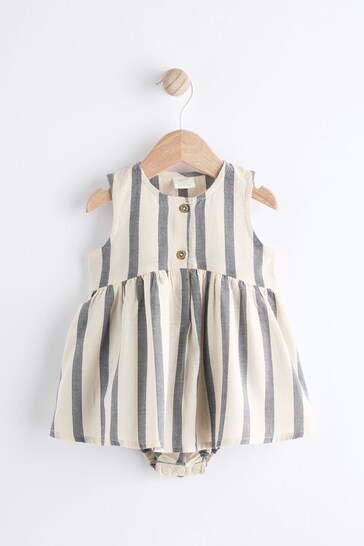 Grey/White Stripe Baby Integral Knickers Dress (0mths-2yrs)